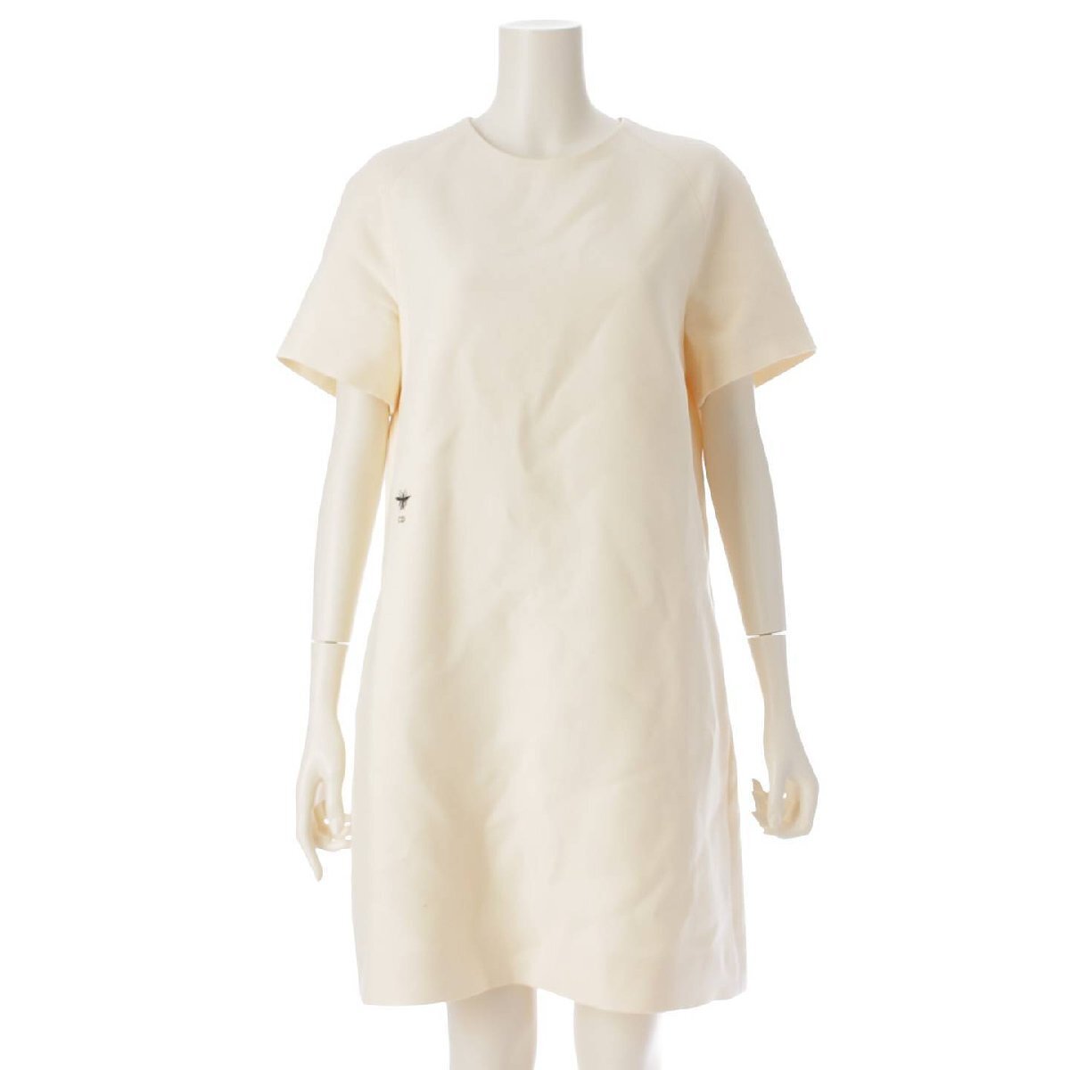 【ディオール】DIOR　24SS ビー刺繍 シルク ワンピース ストレートドレス 341R26A1166 アイボリー 42 【中古】【正規(guī)品保証】214540