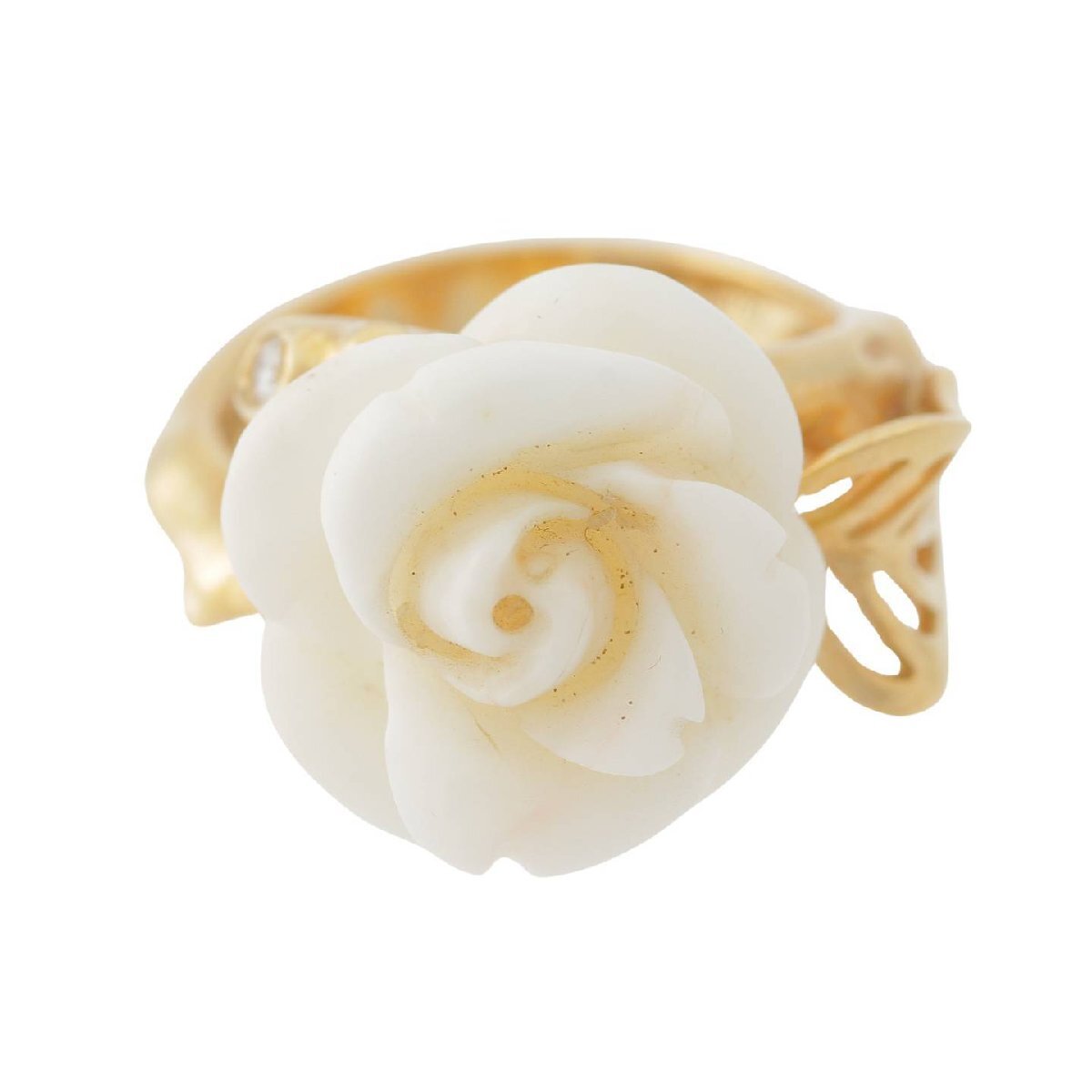 【ディオール】DIOR　サンゴ リング プレ カトラン 薔薇 ローズ 指輪 Au750YG K18 ホワイト 14號(hào) 9.5g 【中古】【正規(guī)品保証】214571