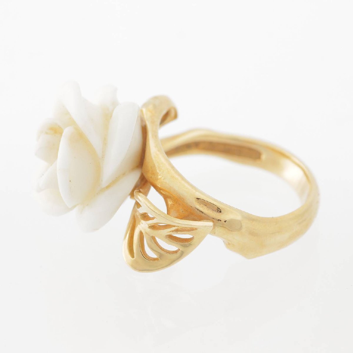 【ディオール】DIOR　サンゴ リング プレ カトラン 薔薇 ローズ 指輪 Au750YG K18 ホワイト 14號(hào) 9.5g 【中古】【正規(guī)品保証】214571