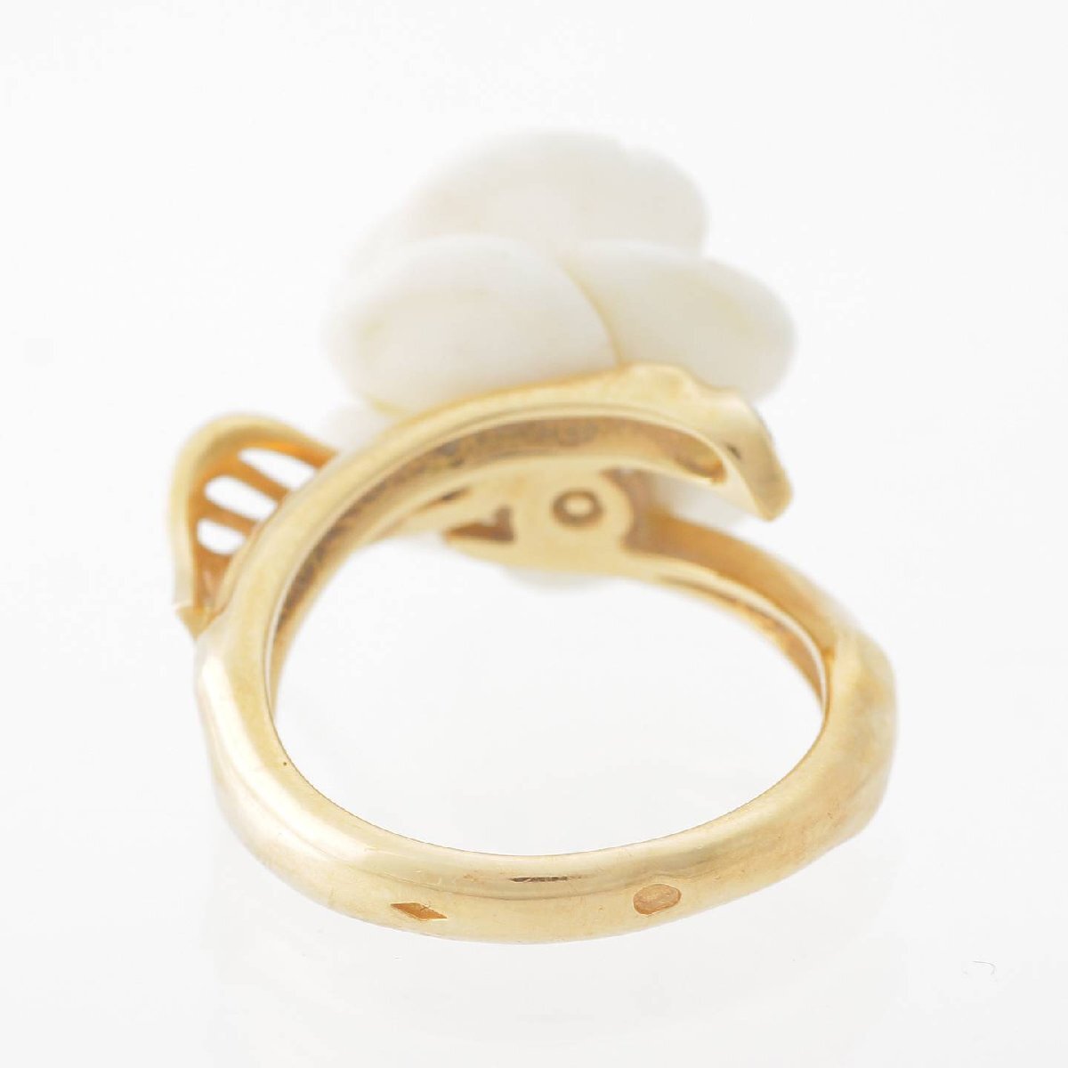 【ディオール】DIOR　サンゴ リング プレ カトラン 薔薇 ローズ 指輪 Au750YG K18 ホワイト 14號(hào) 9.5g 【中古】【正規(guī)品保証】214571