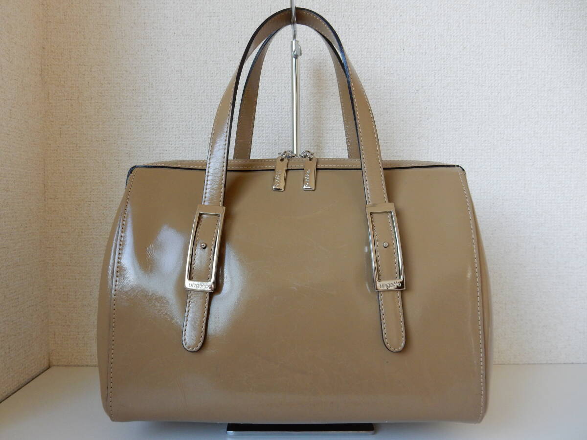 日本製☆牛革☆ungaro(ウンガロ)☆レザーハンドバッグ ベージュ 日本製☆牛革☆ungaro(ウンガロ)☆レザーハンドバッグ ベージュ