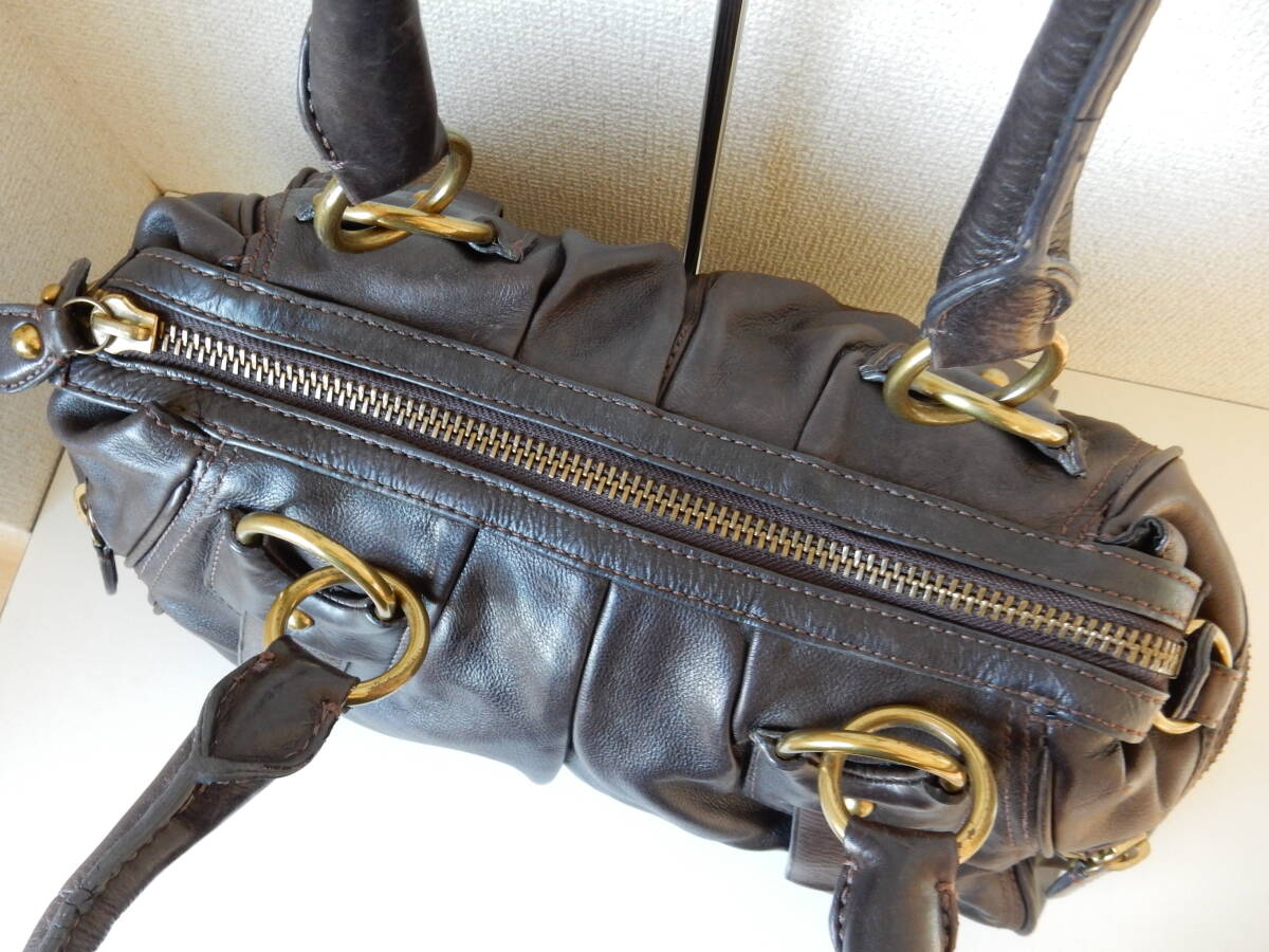  cow leather *BANANA REPUBLIC( Banana Republic *B5 correspondence *5 pocket * shoulder ..OK* leather handbag dark brown 