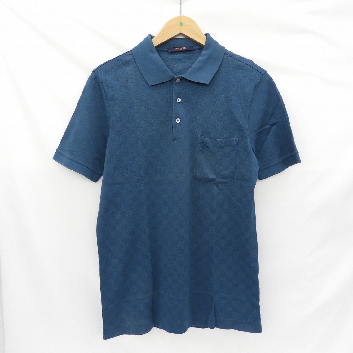 【中古品】LOUIS VUITTON ルイヴィトン ダミエ柄 半袖ポロシャツ ポケット刺繍ロゴ RM191Q JUV H7Y40W Mサイズ 青系 888103955 0813