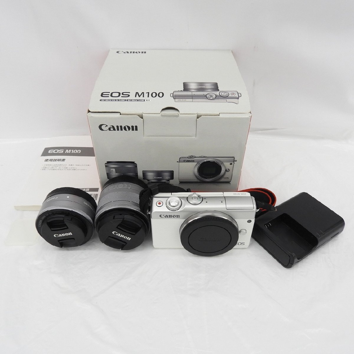 【中古品】Canon キャノン ミラーレス一眼レフカメラ EOS M100 ダブルレンズキット(15-45/55-200) ホワイト 11648002 0820