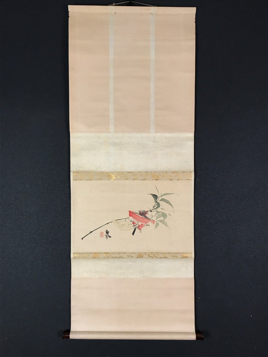 【模写】【一灯】【最終値下げ】ia1641〈須磨対水〉季節飾り図 共箱 大阪の人 久保田桃水師事