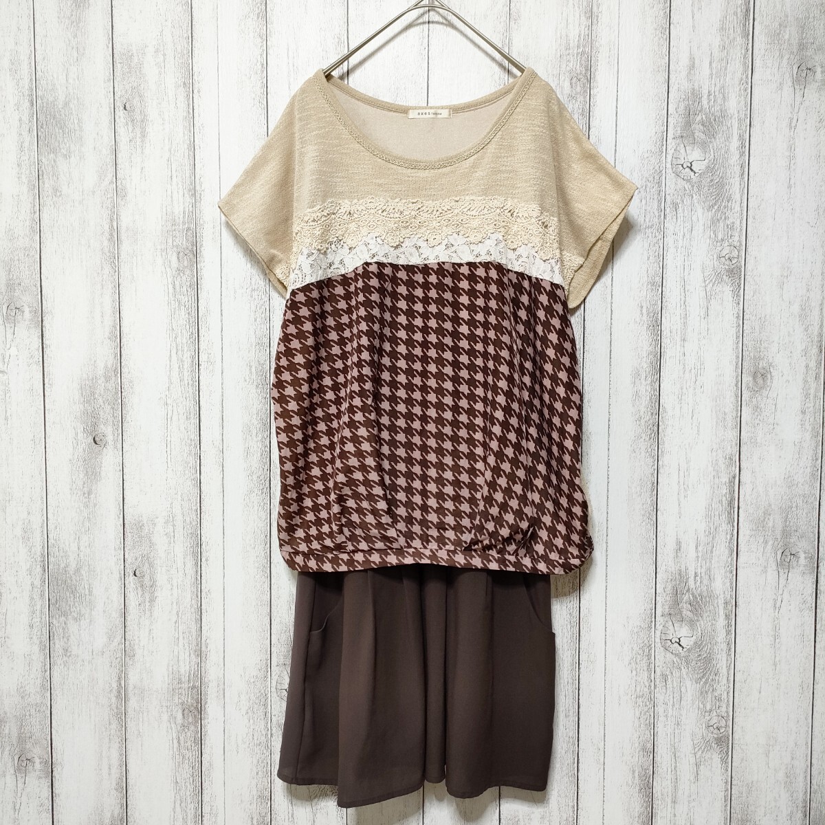 axes femme　アクシーズファム (M)　異素材ミックス ワンピース