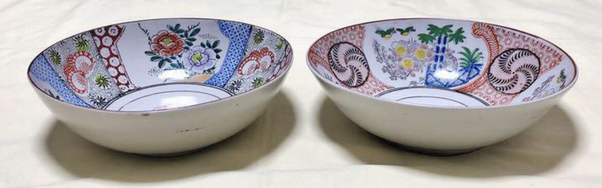 松竹梅 花鳥紋 祥瑞手風 小皿12枚 レトロ アンティーク MOR70627 レトロ陶器 色絵松竹梅鳥柄&牡丹蝶柄 大鉢 ラーメン皿2客