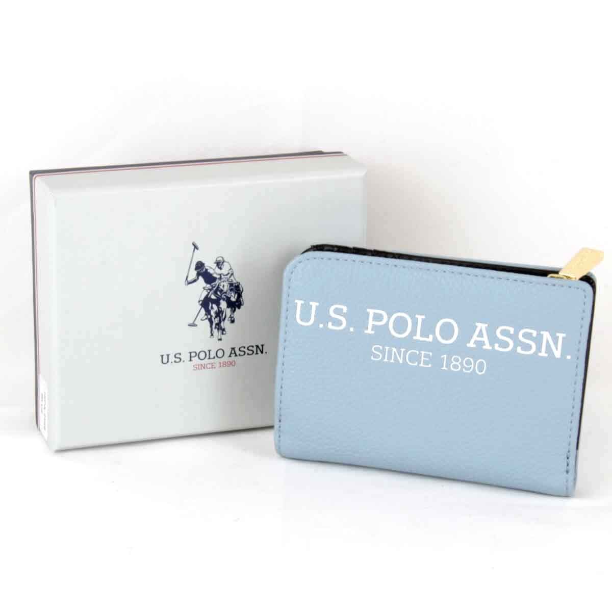 良品『USED』 U.S.POLO ASSN. 二つ折り財布 サックスブルー レザー