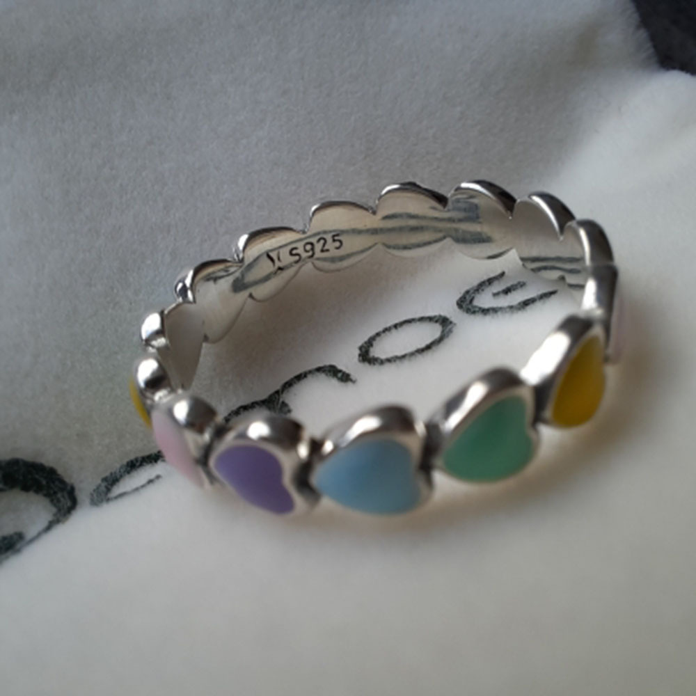  кольцо кольцо S925 серебряный 1 полосный Heart красочный Heart S925 Silverreti- аксессуары 