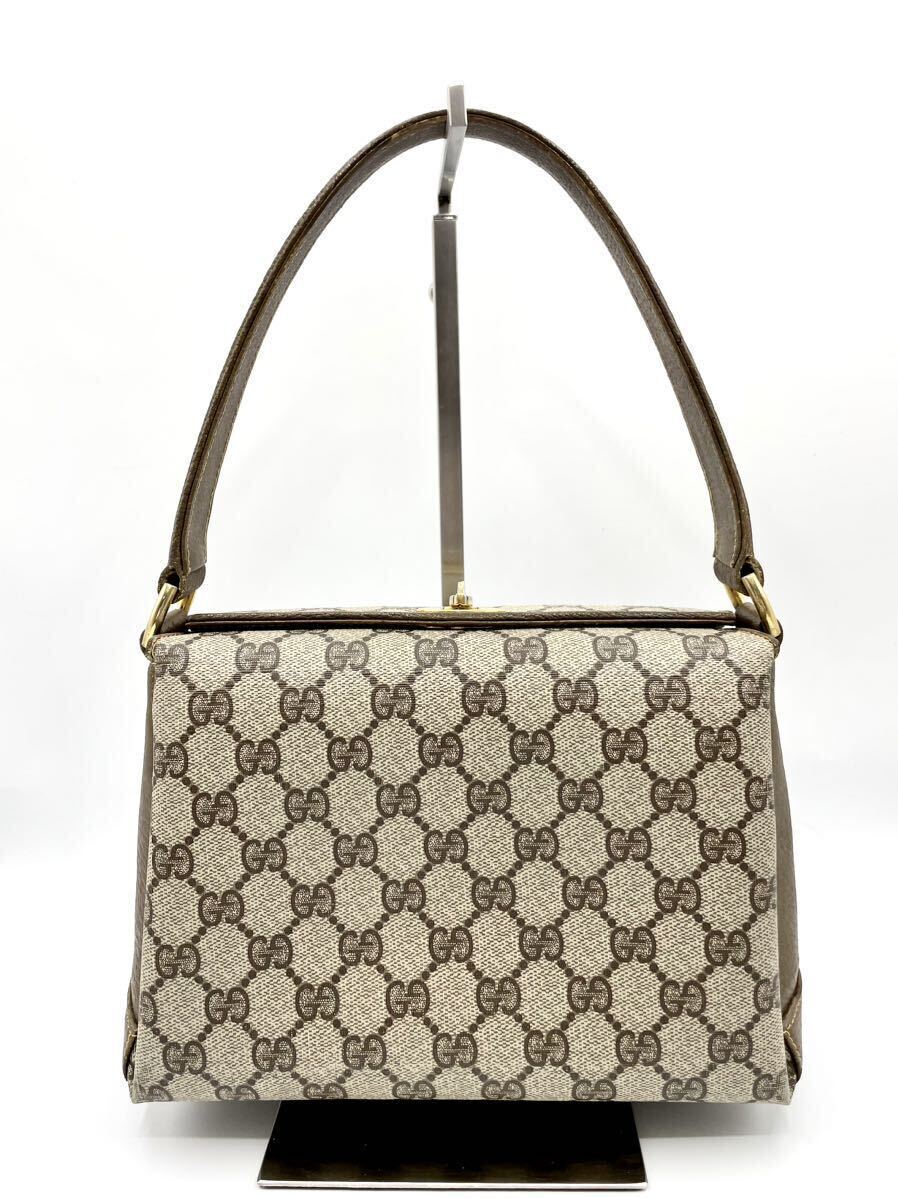 1円◎希少/美品◎GUCCI グッチ ハンドバッグ ミニバッグ GGスプリーム 総柄 ターンロック 金具 ゴールド PVCレザー レディース ブラウン