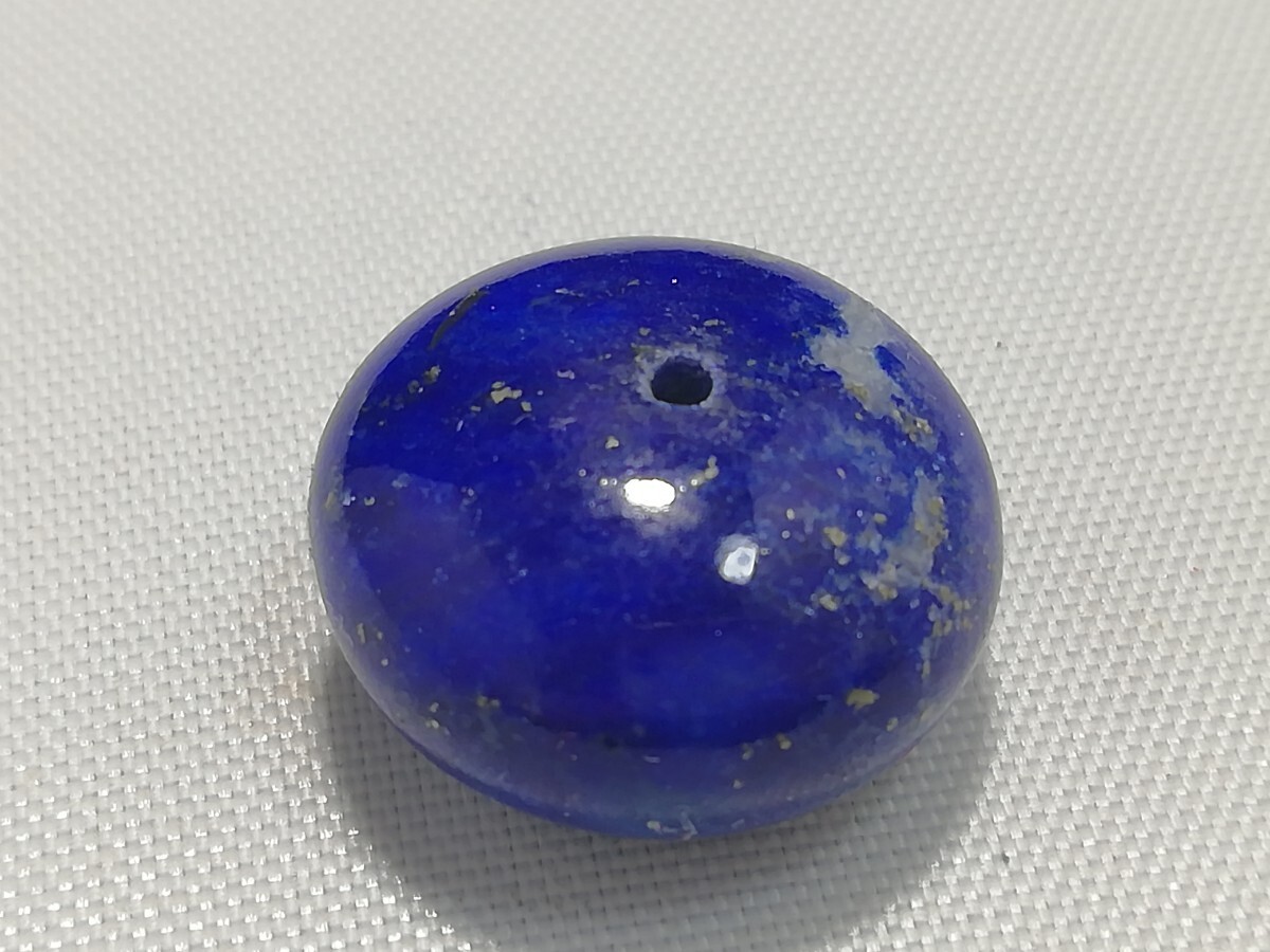 ハイグレード天然ラピスラズリ特大そろばん形　20mm 両穴あり　11302