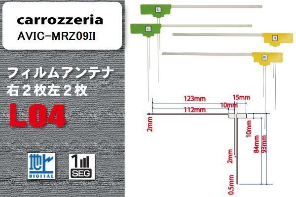 地デジ カロッツェリア carrozzeria 用 フィルムアンテナ 4枚 セット AVIC-MRZ09II 用 ワンセグ フルセグ ナビ 高感度_画像1