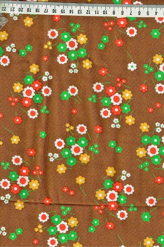 ★ちょこっと 國(guó)産コットン レトロ フラワー オレンジ イエロー グリーン ブラウン サイズ約２２．５cm×１１０cm ｈ-４０９