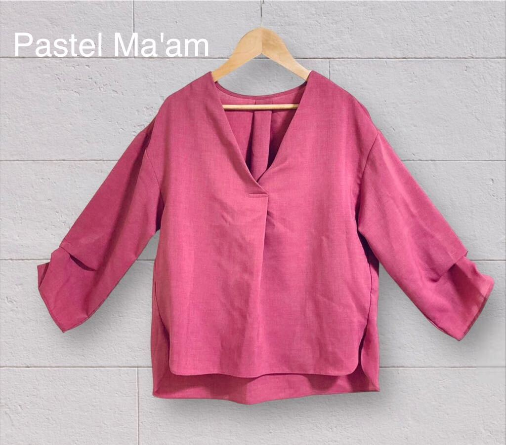 Pastel Ma'am パステルマム　ブラウス　Vネック　ピンク　Fサイズ