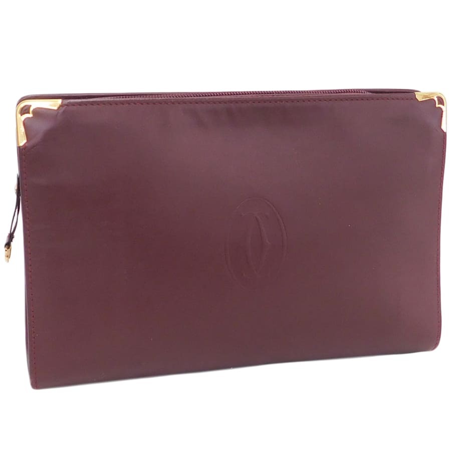 1円 ■ 美品 カルティエ セカンドバッグ ボルドー系 レザー マストライン おでかけ 普段使い Cartier ■E.Bss.tl-31