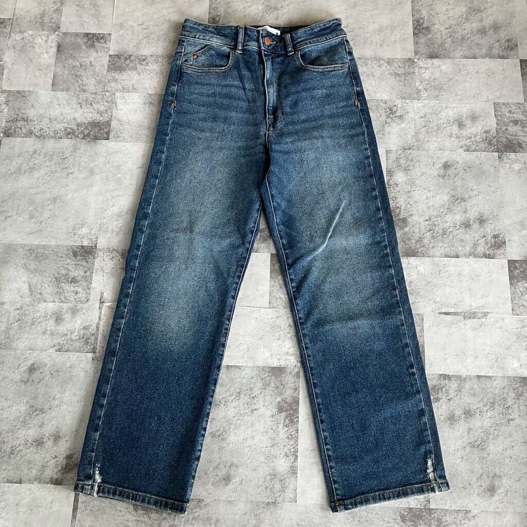 デニムパンツ ジーンズ ジーパン ボトムス ZARA レディース 28インチ デニム インディゴブルー ストレートパンツ