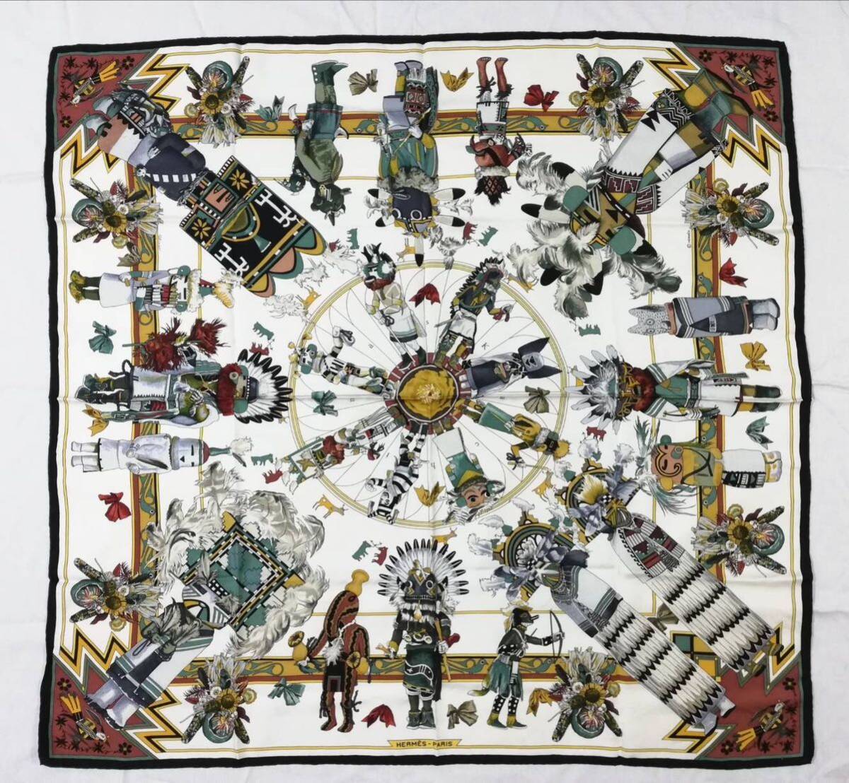 HERMES スカーフ カレ90 Kachinas インディアンの守り神 HERMES スカーフ カレ90 Kachinas インディアンの守り神