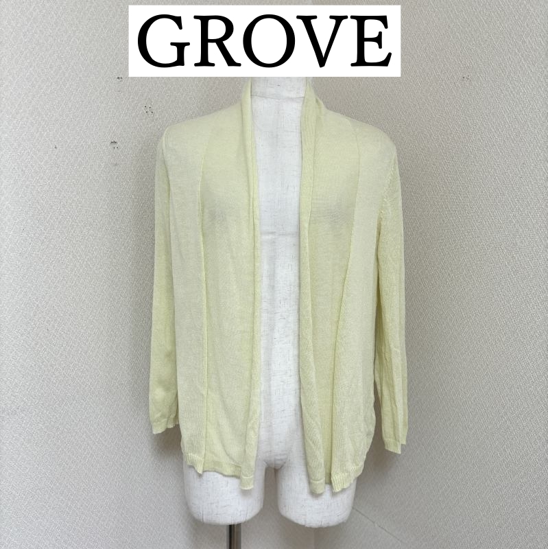 GROVE レディース サマーカーディガン 薄手 イエロー L 接触冷感 紫外線対策 冷房対策 無地 夏 40代 50代