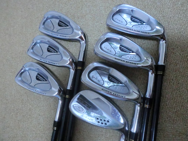 ※爆飛び ルーツゴルフ スーパーアーメット クリックアイアン ROOTS GOLF CLICK IRON ５～Ｐ・AW ７本 サファイヤブラックシャフト（Ｓ）