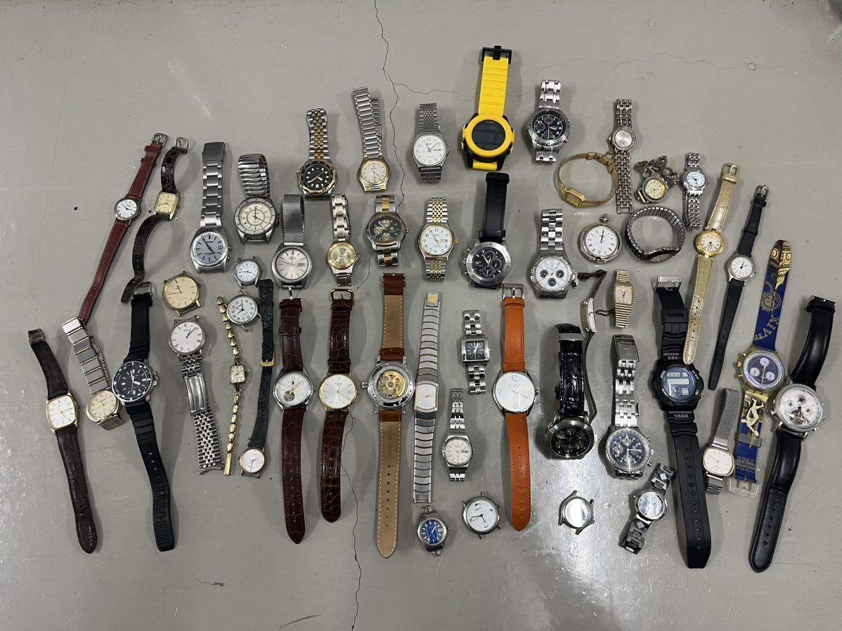 ★1円〜 腕時計大量★ SEIKO CITIZEN ELGIN FOSSIL CYMA swatch FLYING TIGERS CASIO 懐中時計 自動巻 手巻 クォーツ など合計50個ジャンク
