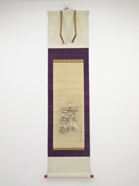 ys5318930; 江戸後期　岡熊嶽（文暉）筆　立雛図　肉筆絹本掛軸（保護箱）【道】