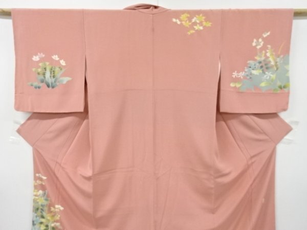 ys7133911; 未使用品 作家物 手描き友禅蘭模様一ツ紋訪問着【着】 ys7133911; 未使用品 作家物 手描き友禅蘭模様一ツ紋訪問着【着】