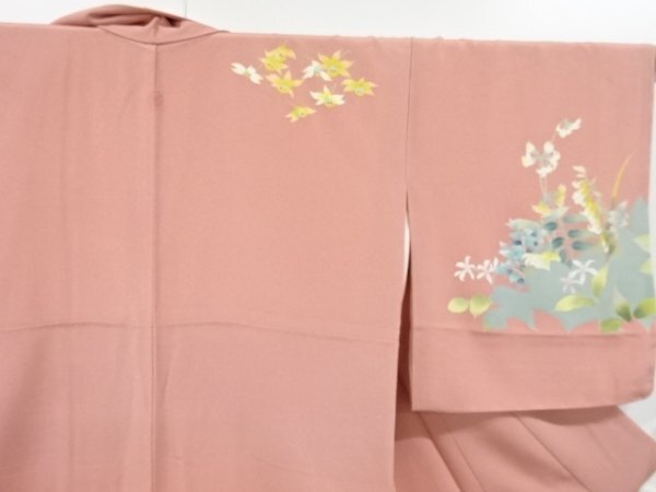 ys7133911; 未使用品 作家物 手描き友禅蘭模様一ツ紋訪問着【着】 ys7133911; 未使用品 作家物 手描き友禅蘭模様一ツ紋訪問着【着】
