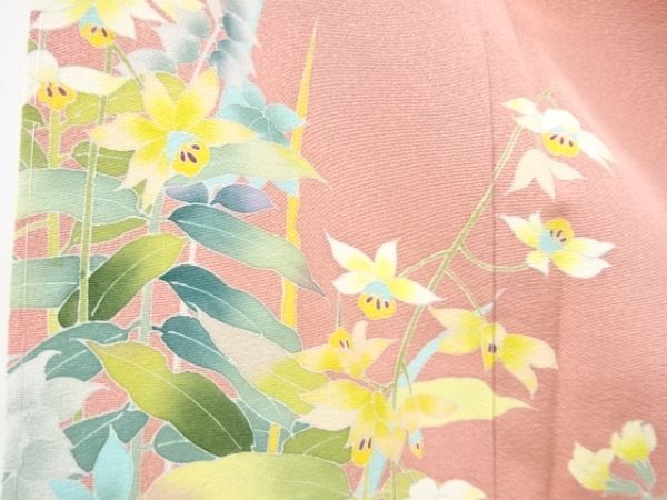 ys7133911; 未使用品 作家物 手描き友禅蘭模様一ツ紋訪問着【着】 ys7133911; 未使用品 作家物 手描き友禅蘭模様一ツ紋訪問着【着】