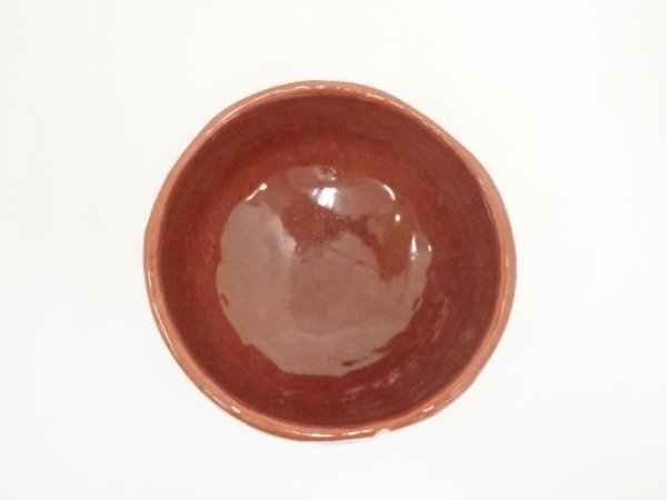 ys7097764; 方円窯 西村壹楽造 白梅の画赤楽茶碗(共箱)【 ys7097764; 方円窯 西村壹楽造 白梅の画赤楽茶碗(共箱)【