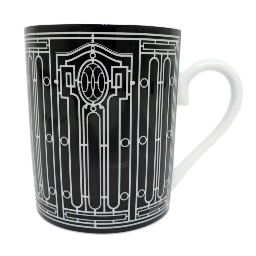 名東】エルメス マグカップ H DECO ブラック ホワイト 陶器 小物 名東】エルメス マグカップ H DECO ブラック ホワイト 陶器 小物