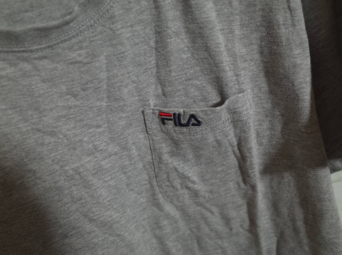 メンズ pk712 FILA フィラ ワンポイント ロゴ 刺繍 半袖ポケットTシャツ M グレー 灰 