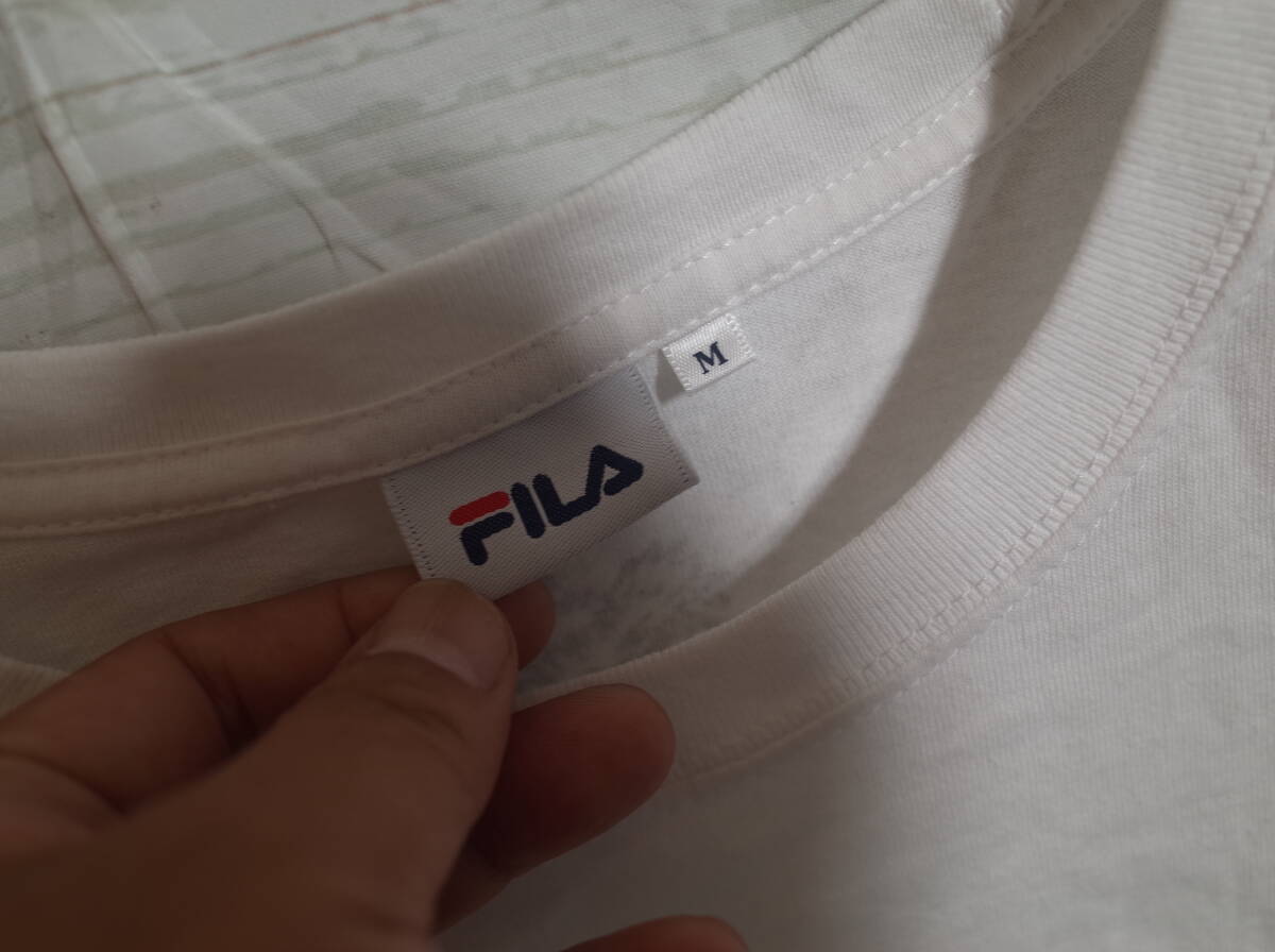 メンズ pk766 FILA フィラ POPEYE ポパイ オリーブ ロゴ プリント 半袖Tシャツ M ホワイト 白 