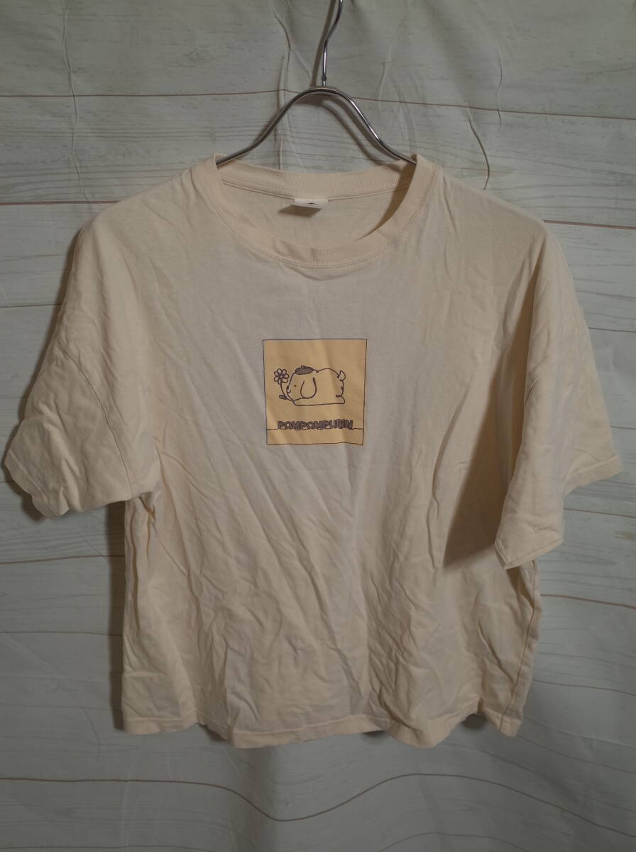 レディース pk706 サンリオ ポムポムプリン プリント 半袖Tシャツ L オフホワイト 生成り