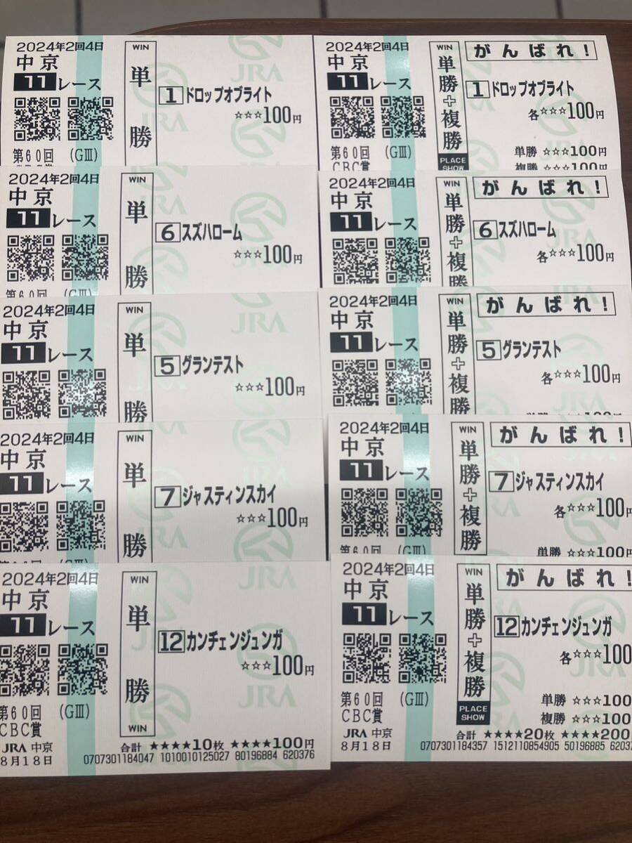 中京 CBC賞 ドロップオブライト 現地的中単勝馬券＆応援馬券＋スズハローム グランテスト ジャスティンスカイ他 単勝馬券＆応援馬券 計18枚