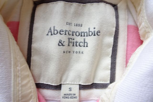 Abercrombie&Fitch/アバクロンビー&フィッチ/半袖ポロシャツ/TシャツS材/極太ボーダー柄/オフホワイト/ピンク/Sサイズ(8/9R6)