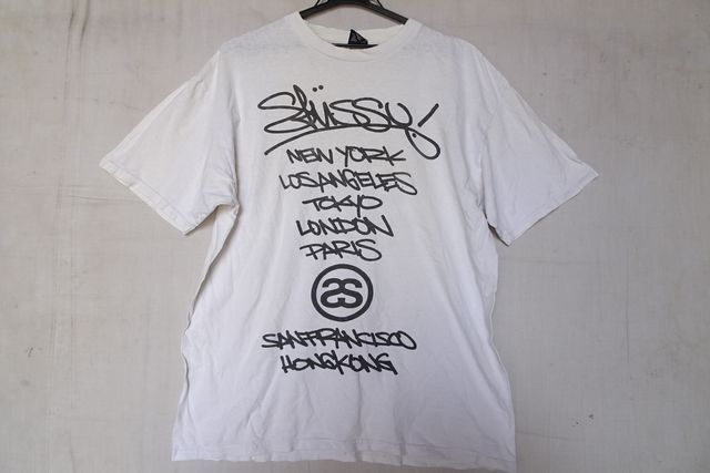 STUSSY/ステューシー/半袖Tシャツ/前後文字ロゴプリント/ストリートカジュアル/白/ホワイト/Lサイズ(8/22R6)