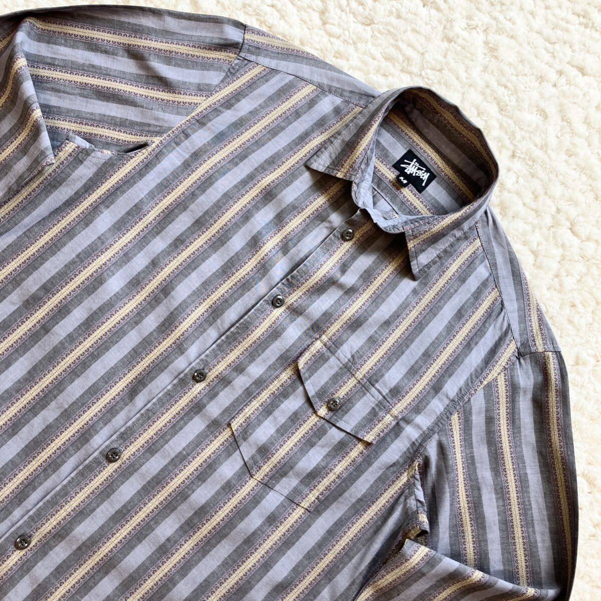 美品 90s USA製 黒タグ OLD STUSSY ジャガード柄シャツ M 長袖 美品 90s USA製 黒タグ OLD STUSSY ジャガード柄シャツ M 長袖