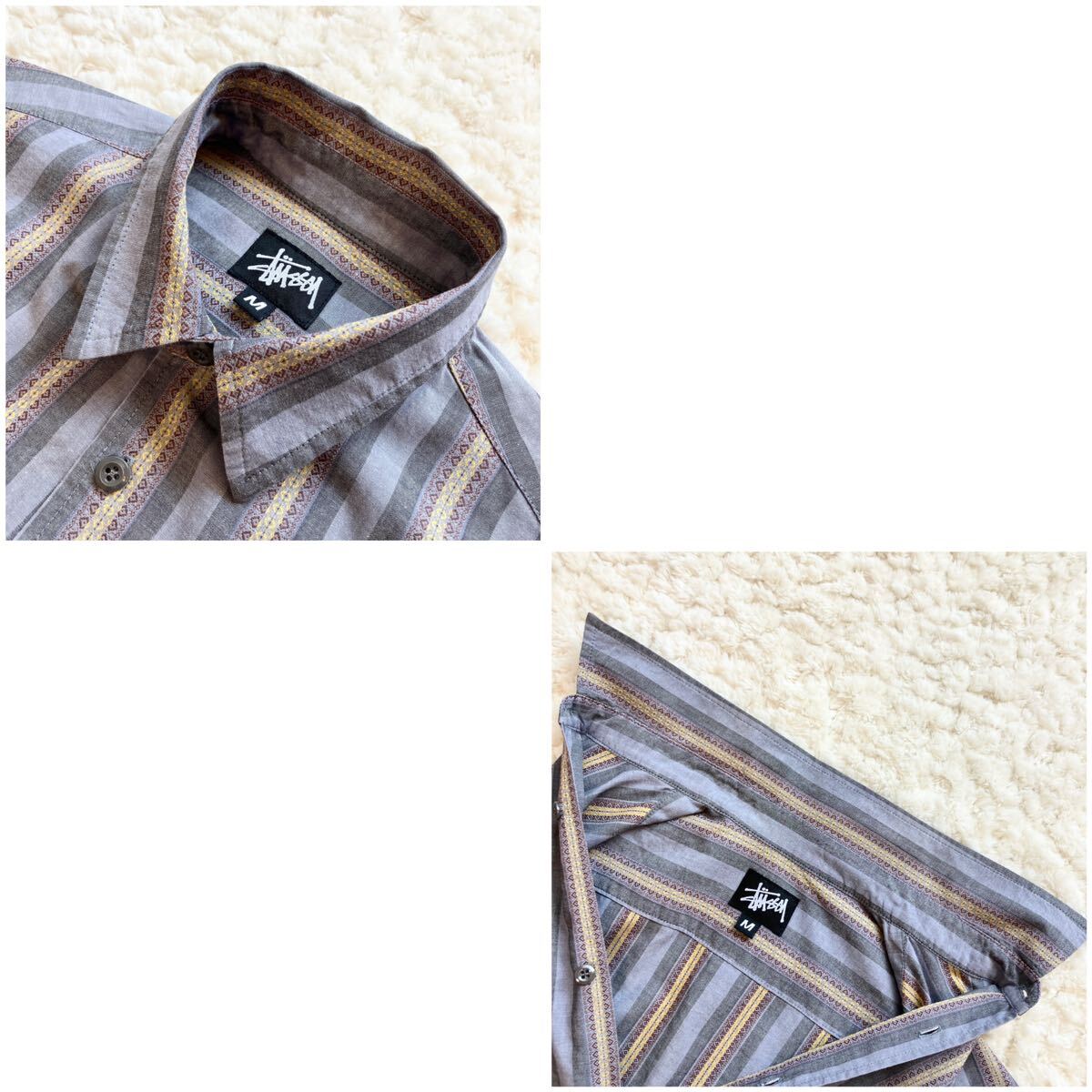 美品 90s USA製 黒タグ OLD STUSSY ジャガード柄シャツ M 長袖 美品 90s USA製 黒タグ OLD STUSSY ジャガード柄シャツ M 長袖