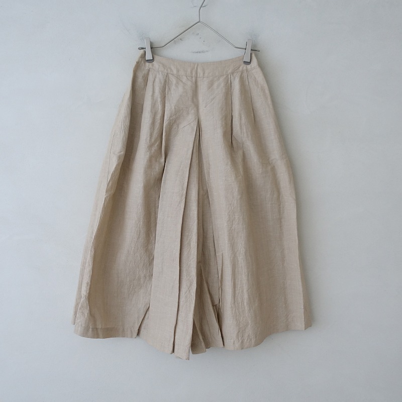 ミシェルボードウィン michel beaudouin*コットンリネンフロントタックガウチョパンツ*38ベージュスカンツ(2-2407-321)【51H42a】