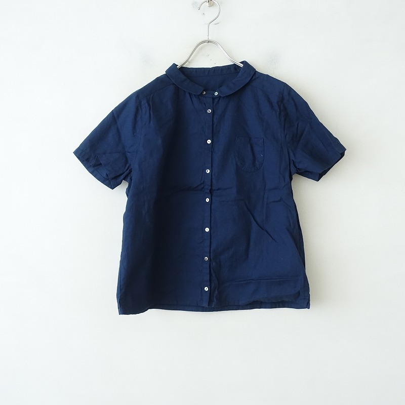 サリースコット Sally Scott *コットン半袖シャツ*9Rネイビーブラウスショートスリーブ(33-2407-699)【12H42】