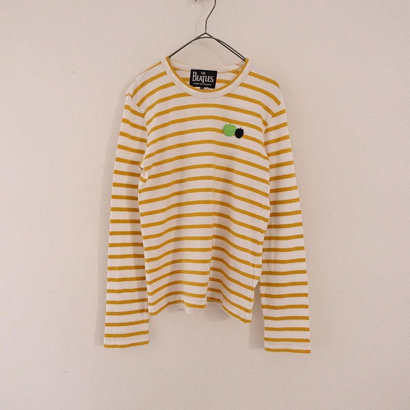 //コムデギャルソン COMME des GARCONS*THE BEATLESアップルパッチボーダーTシャツ*S長袖マスタード/ホワイト(2-2401-236)【72A42】