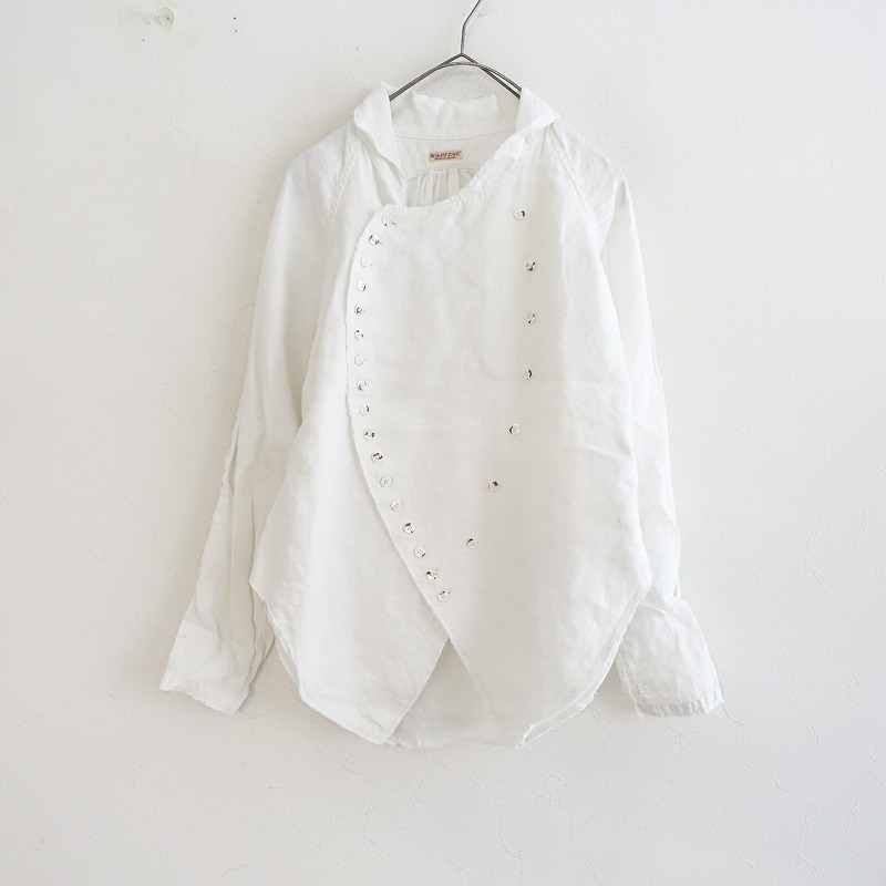 キャピタル KAPITAL *カットオフリネンデザインシャツ*0/XS白ホワイトブラウス長袖ロングスリーブ麻(33-2407-848)【03H42】