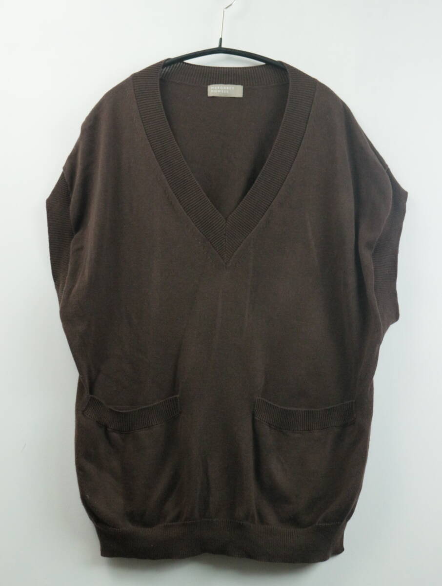 D915/Margaret howell/美品/マーガレットハウエル/日本製/ノースリーブ/コットンニット/トップス/レディース/2サイズ/茶色/ベスト/