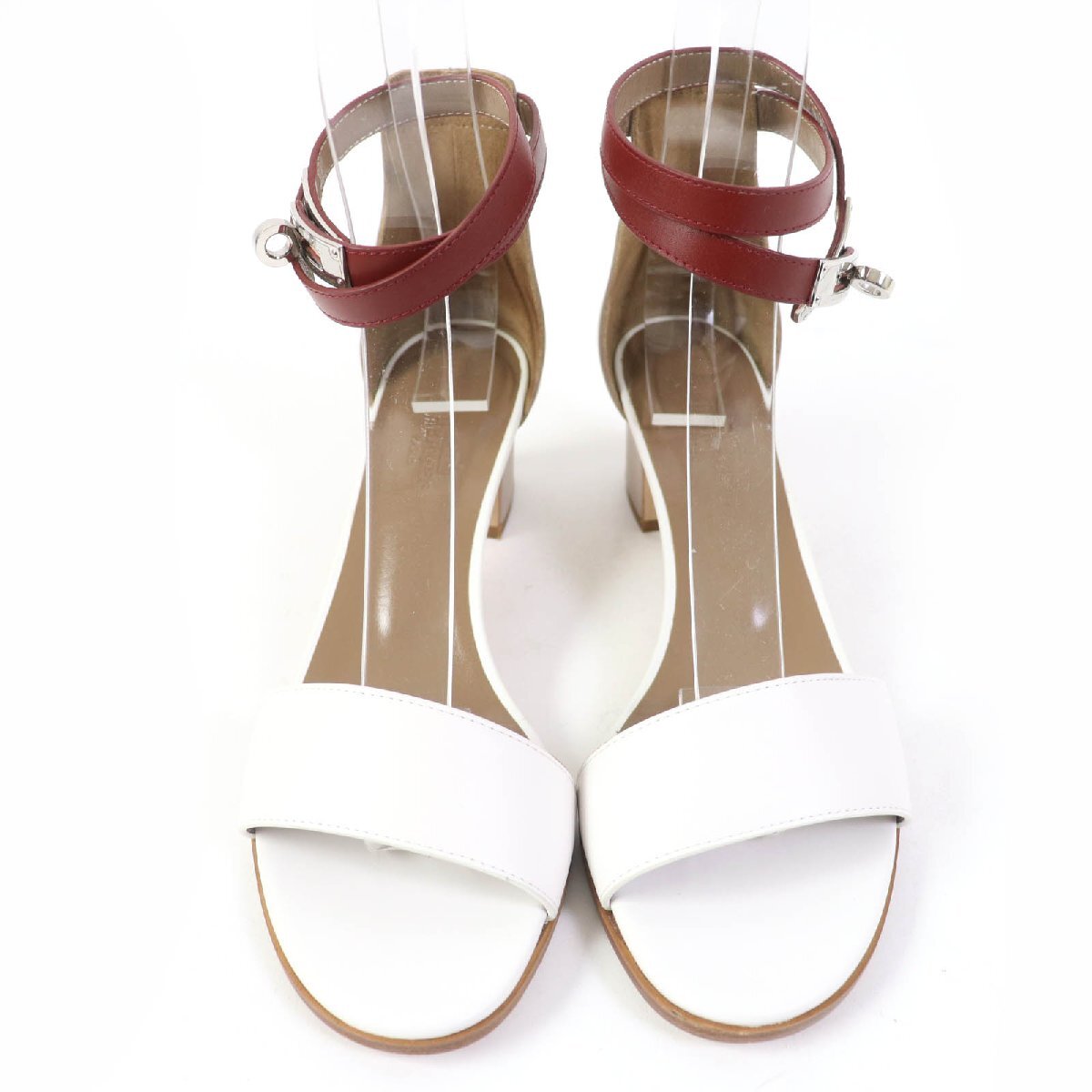 美品☆HERMES エルメス マネージュ ケリー金具付 アンクルストラップ レザー サンダル マルチカラー 36.5 箱?保存袋付 伊制 レディース