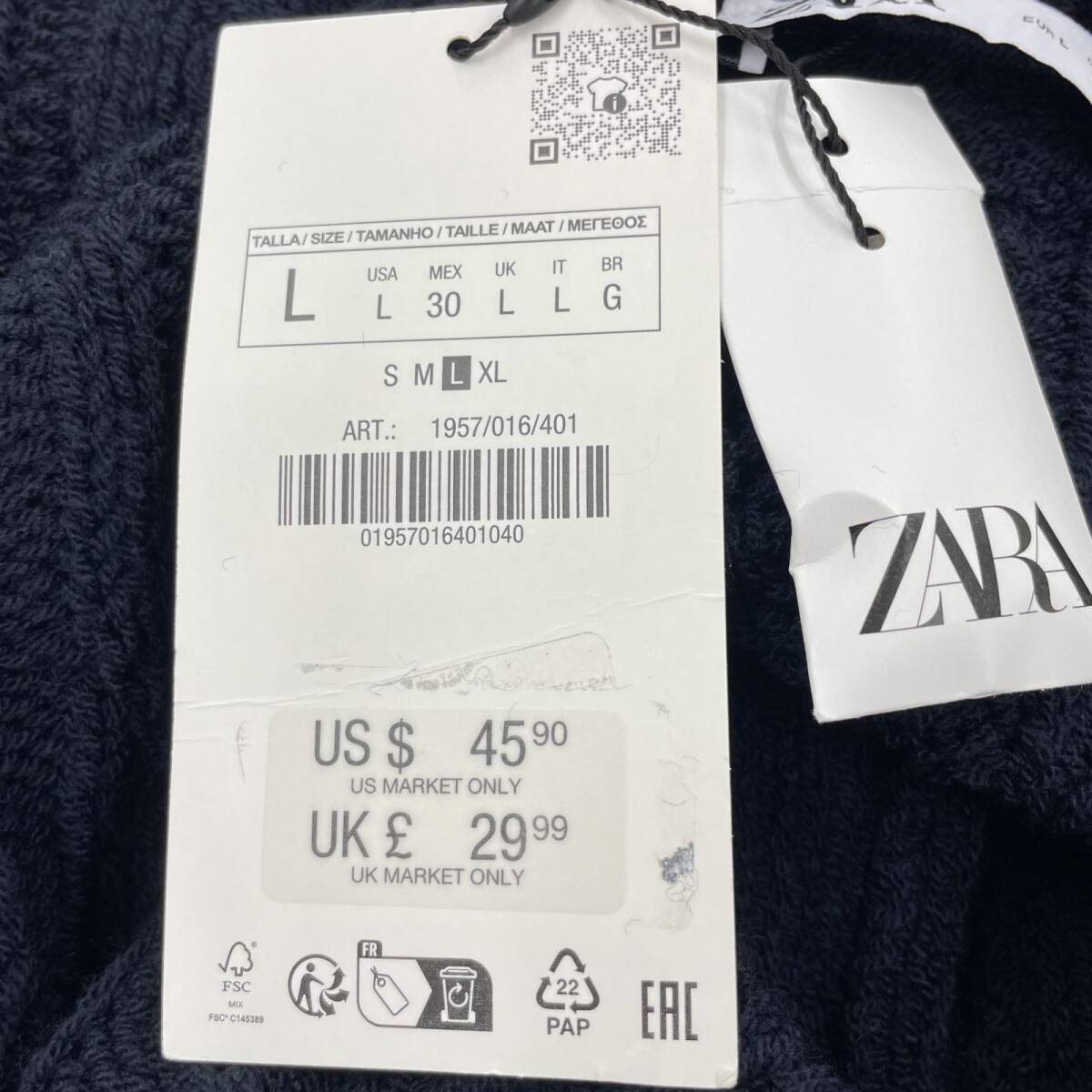 ZARA ザラ タグ付き ニット カーディガン sizeL/ネイビー ZARA ザラ タグ付き ニット カーディガン sizeL/ネイビー