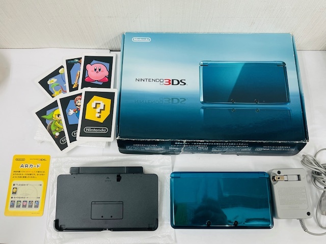 C-8111Y 【中古】Nintendo ニンテンドー 3DS 本体 アクアブルー 箱付き カバー付き 電源が付くことのみ確認 ジャンク扱い