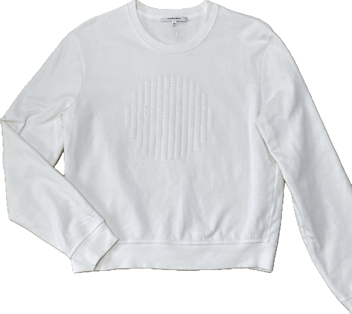 美品☆カルヴェンCARVEN　コットン薄手裏起毛スエットトレーナー　スパンコール飾り　白XS☆