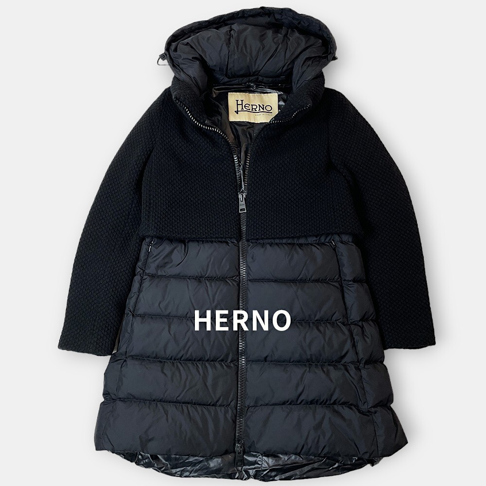 Herno PI0608DIC12017Z4002 関税送料込 HERNO ヘルノ 23AW ニット 切替 異素材 ダウンコート ジャケット