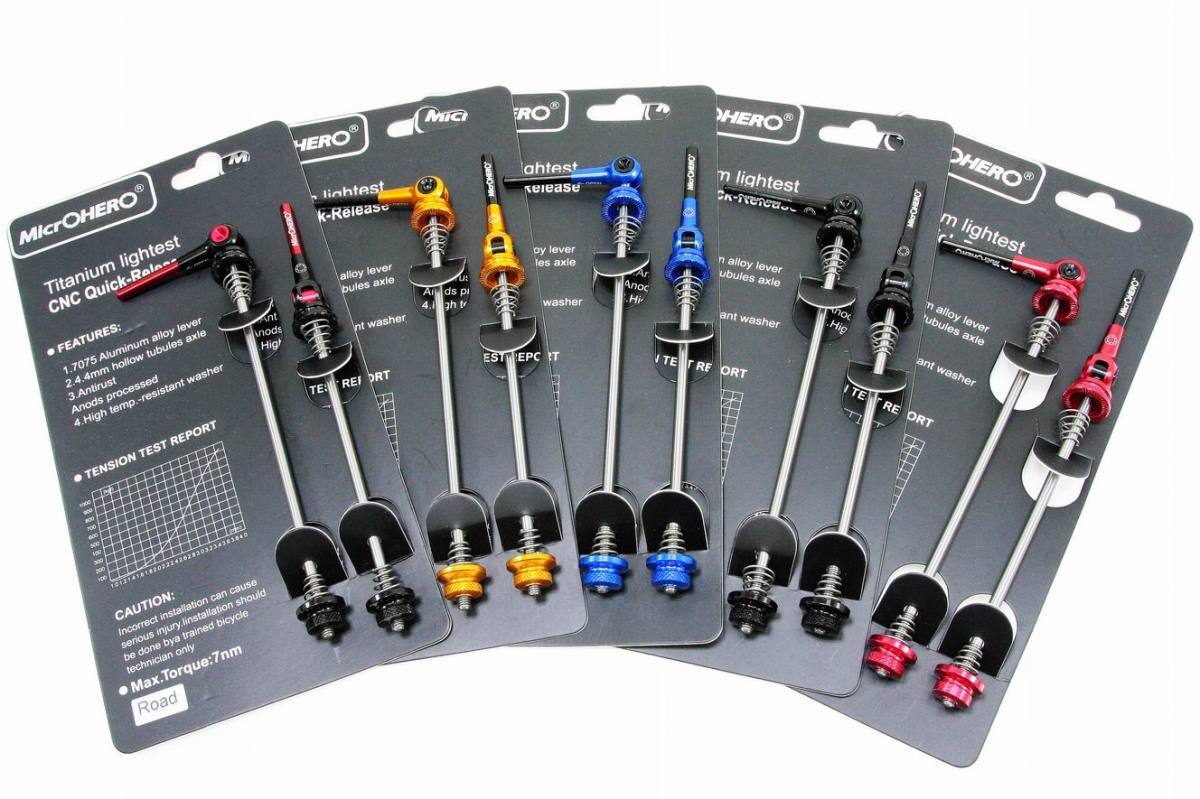 【即納】【超軽量50g】MicrOHERO チタン合金 シャフト クイックリリース 折り畳み自転車用 エンド幅 F74/R130mm QR 前後 赤/黒_画像6