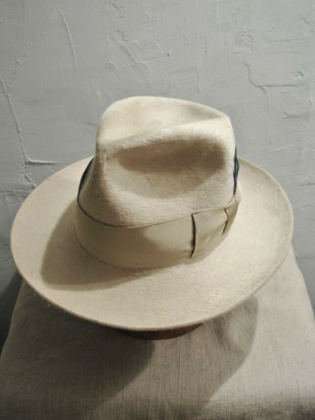 50s Vintage Andrew gross 7 3/8 59cm Beaver Hat ビーバーハット ステットソン ロングヘア シルバーベリー ワントーン 60cm ワイドブリム